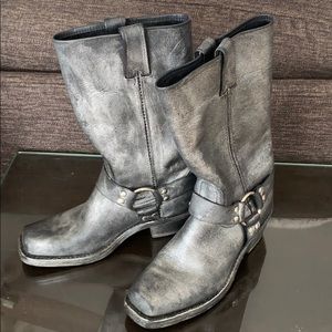 Frye Black Metallic Harness Boots, size 8